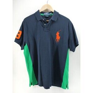Vintage POLO RALPH LAUREN MEN Polo Shirt XL BIG PONY CUSTOM FIT‎ Navy Green
